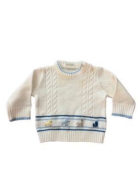 Vintage Nannette Baby Sweater Cable Knit Embroidered Animals 80s